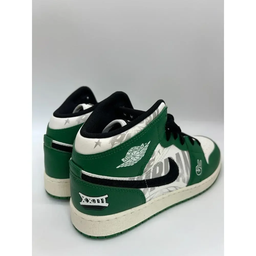Jordan 1 Mid SE Overbranded GS Pine Green Sneakers HF3200-300 Size 7Y.